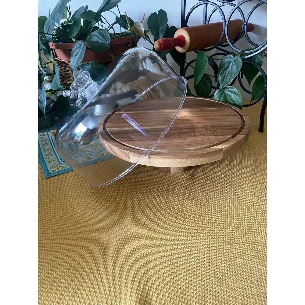Sold on FB MarketplaceAcacia Wood Cake Stand with Acrylic Dome Lid, 12 inch Roun